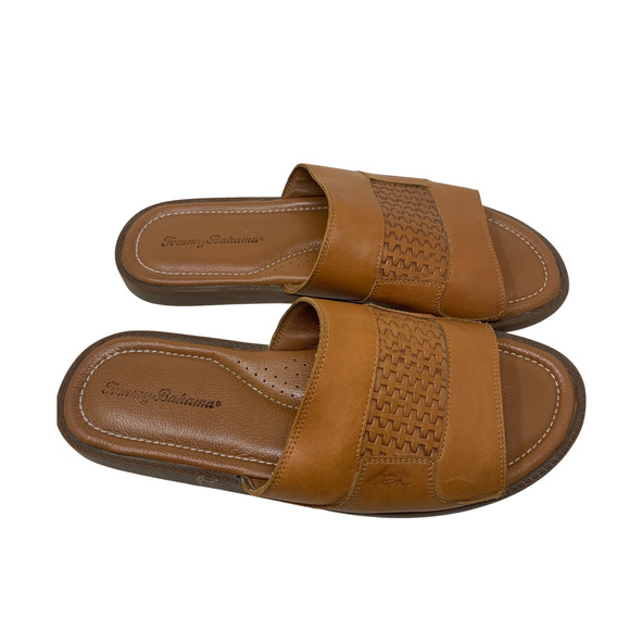 Tommy Bahama Gennadi Palms Slide Sandals Men's Sz 13 Brown Textured Leather - Picture 3 of 8